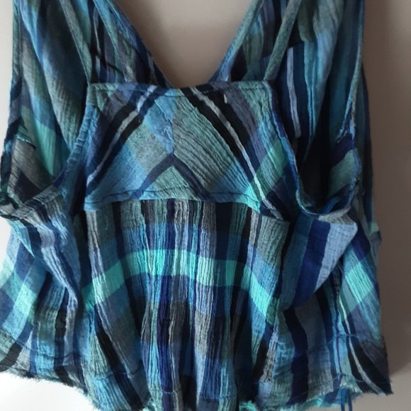 Free People We the Free Blue Plaid Cotton Cami Sleeveless Top Size Small - Picture 11 of 16